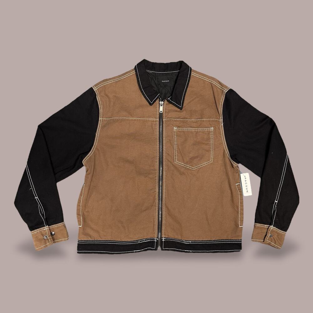 PacSun Brown/Black Contrast Stitch Canvas Zip Jacket - Men’s Size Large